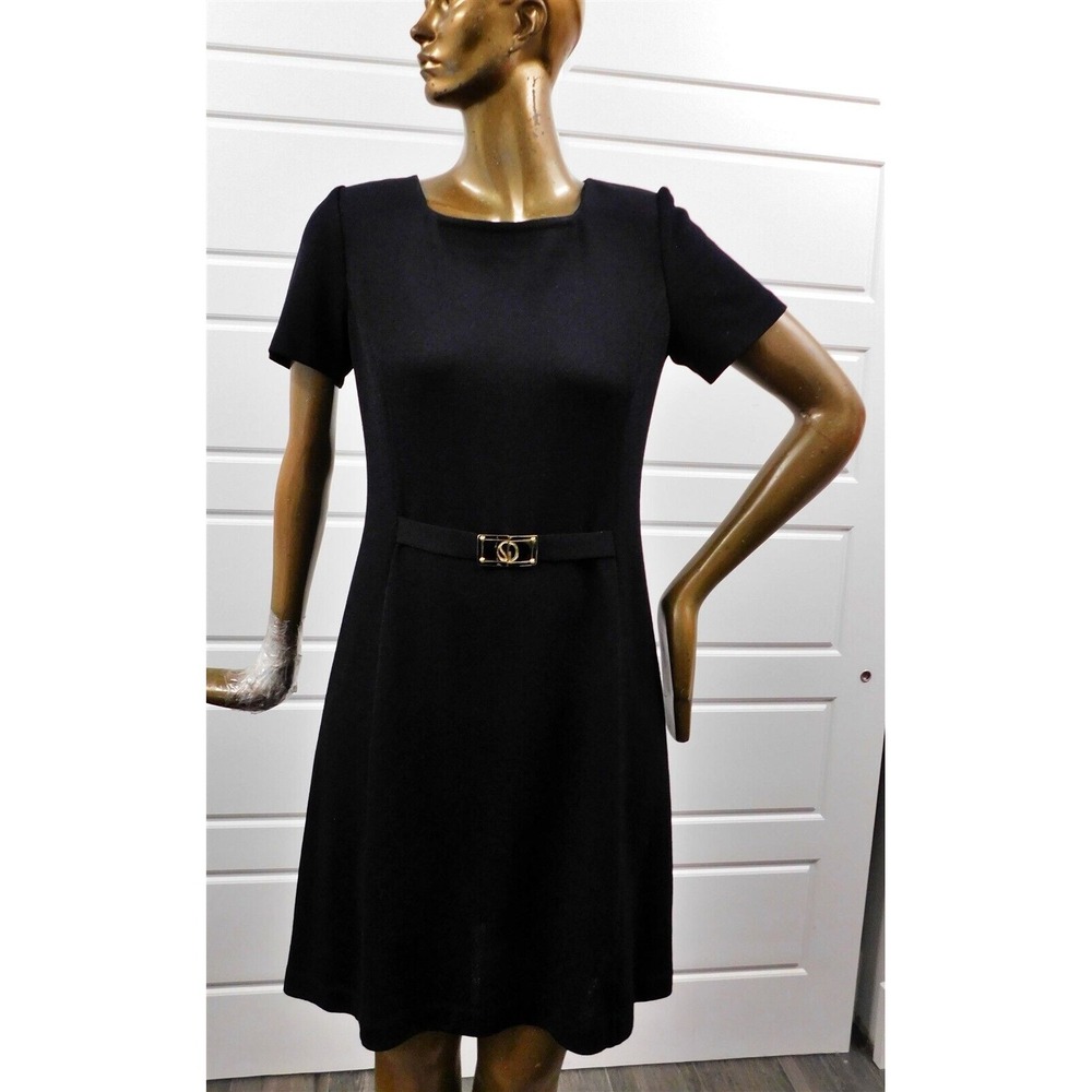 St John‎ Collection Black Santana Knit Short Sleeve Belted Dress 8